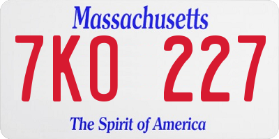 MA license plate 7KO227