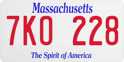 MA license plate 7KO228