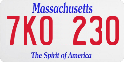 MA license plate 7KO230