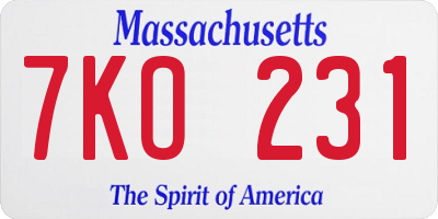 MA license plate 7KO231