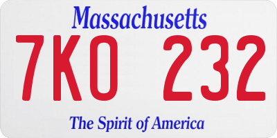 MA license plate 7KO232