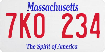 MA license plate 7KO234