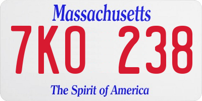 MA license plate 7KO238