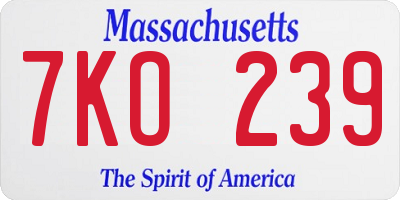 MA license plate 7KO239