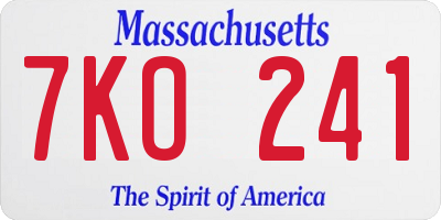 MA license plate 7KO241