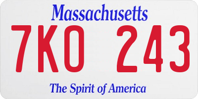 MA license plate 7KO243