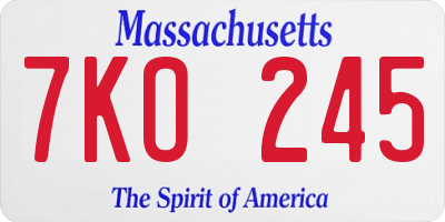 MA license plate 7KO245