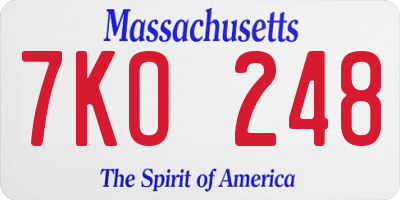 MA license plate 7KO248