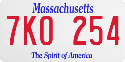 MA license plate 7KO254