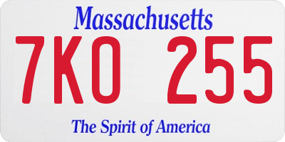 MA license plate 7KO255