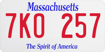 MA license plate 7KO257