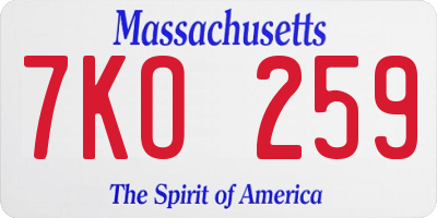 MA license plate 7KO259