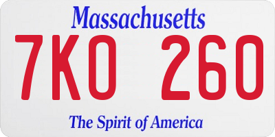 MA license plate 7KO260