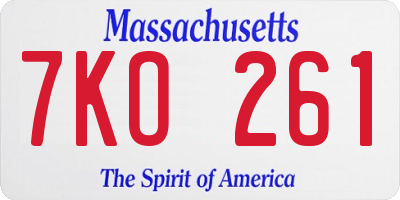 MA license plate 7KO261