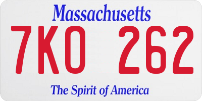 MA license plate 7KO262