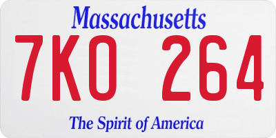 MA license plate 7KO264