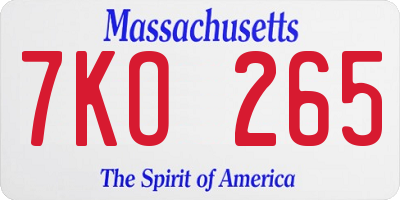 MA license plate 7KO265