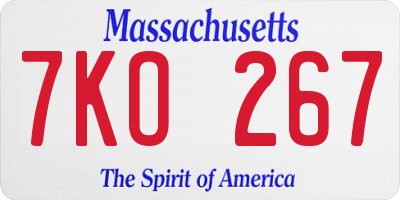 MA license plate 7KO267