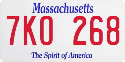 MA license plate 7KO268