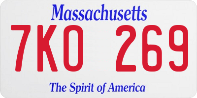 MA license plate 7KO269