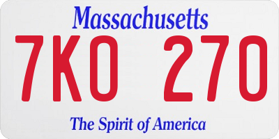 MA license plate 7KO270