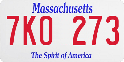 MA license plate 7KO273