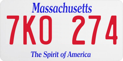 MA license plate 7KO274