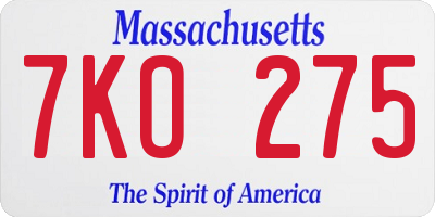 MA license plate 7KO275