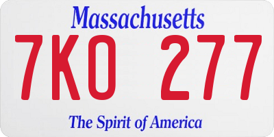 MA license plate 7KO277