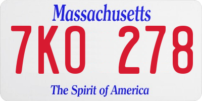 MA license plate 7KO278
