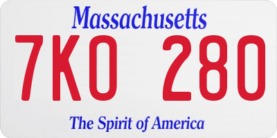 MA license plate 7KO280
