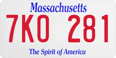 MA license plate 7KO281