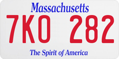 MA license plate 7KO282