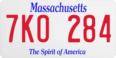 MA license plate 7KO284