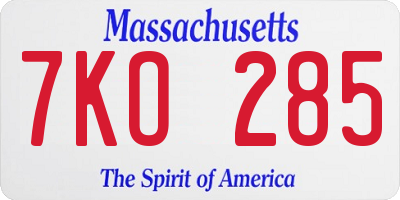 MA license plate 7KO285