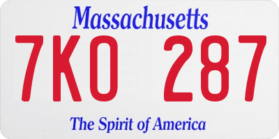 MA license plate 7KO287