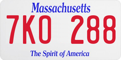 MA license plate 7KO288