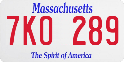 MA license plate 7KO289