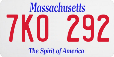 MA license plate 7KO292