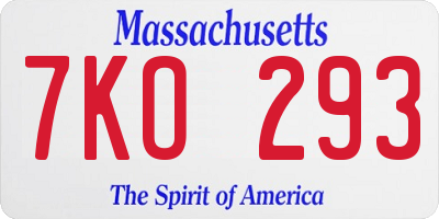 MA license plate 7KO293
