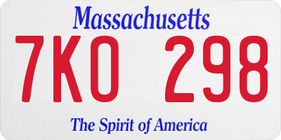 MA license plate 7KO298