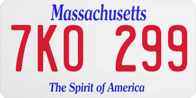 MA license plate 7KO299