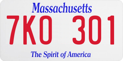 MA license plate 7KO301