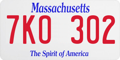 MA license plate 7KO302
