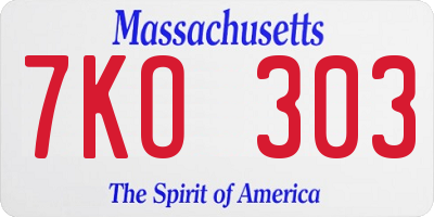 MA license plate 7KO303