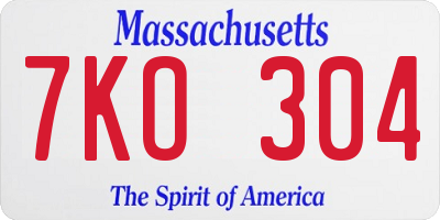 MA license plate 7KO304