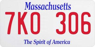 MA license plate 7KO306