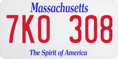 MA license plate 7KO308