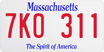 MA license plate 7KO311