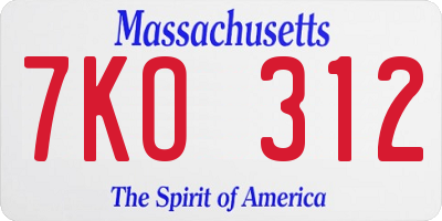 MA license plate 7KO312